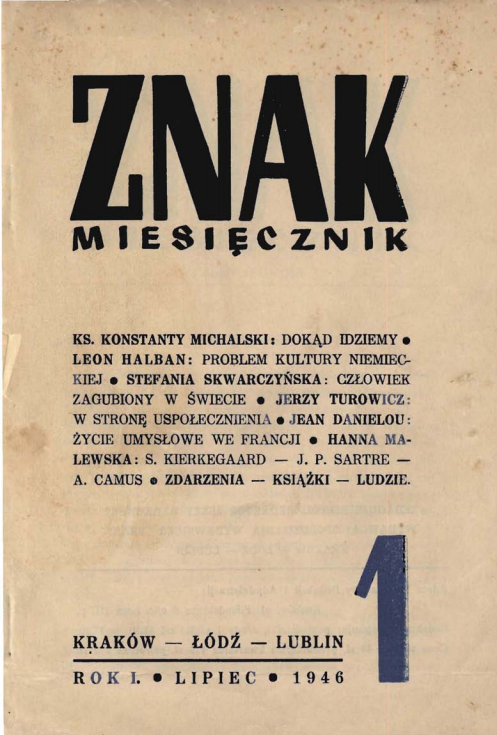 Miesięcznik „Znak”
Reprint nr 1 z 1946 roku 